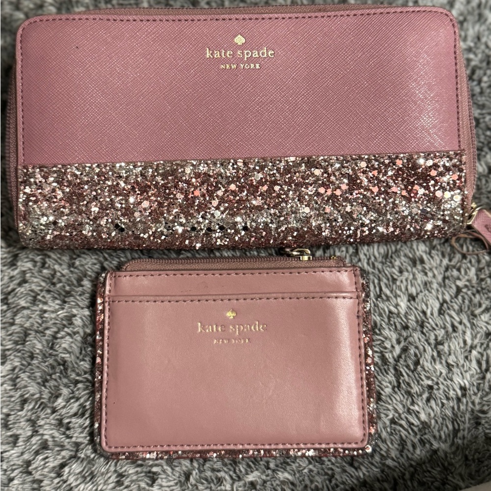 Kate spade pink glitter wallet and card holder